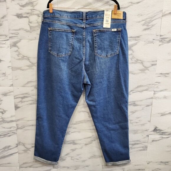 Levi Strauss Signature Jeans Women Size 18 Blue Stretch Denim Boyfriend Cuffs - Picture 4 of 14